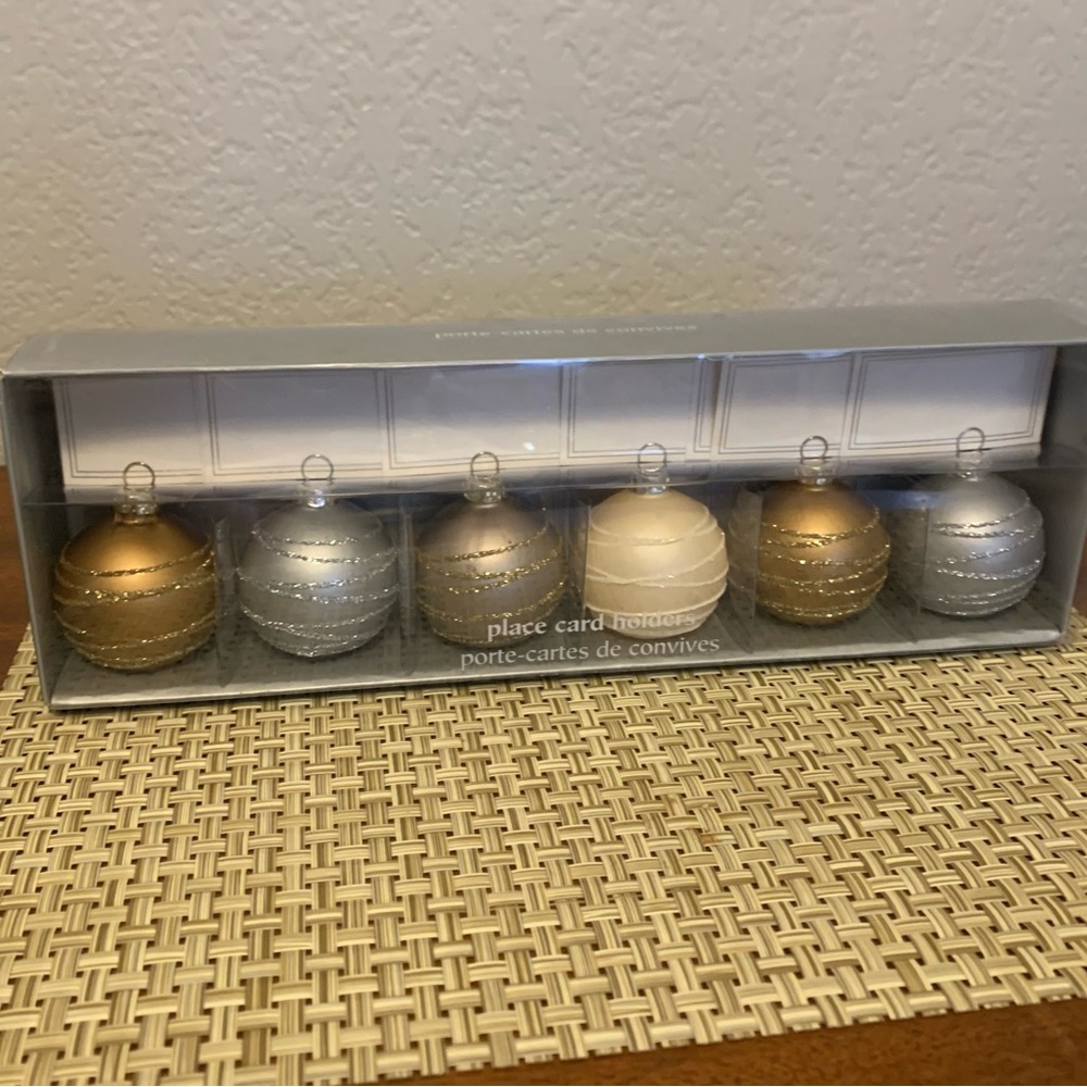 Pier 1 Imports Ornament Place Card Holders w/6 Glass Ornaments New in Box